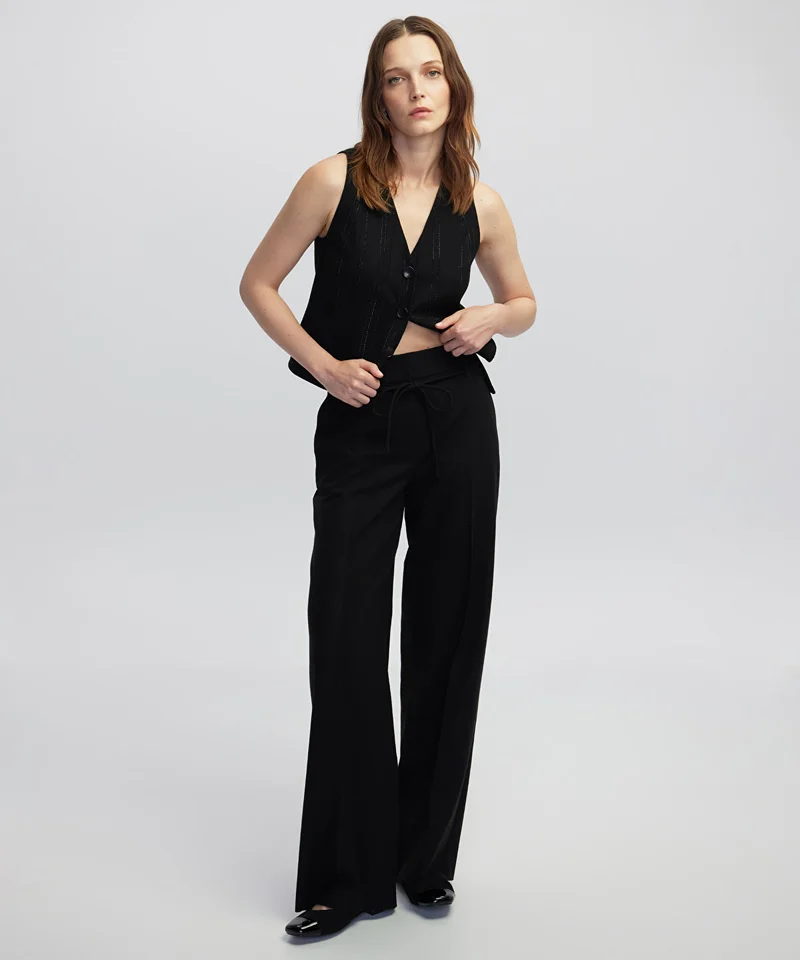 ابيكول Tie Waist Wide Leg Fit Trousers